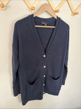 Ann Taylor Navy Pearl-Button V-Neck Cardigan